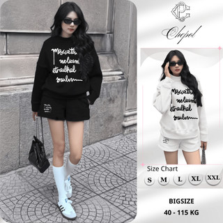 Set Bộ Nỉ Nữ Thu Đông CHEPOL Cổ Tròn, In Chữ, Chất Nỉ Chân Cua Cao Cấp ( Áo Sweater Trắng + Quần Đùi Trắng ) - CP_15335
