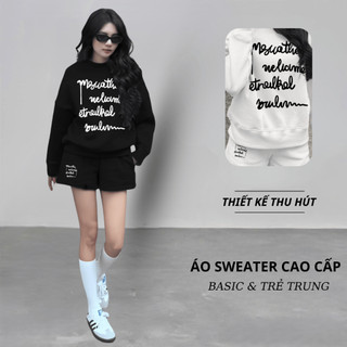 Set Bộ Nỉ Nữ Thu Đông CHEPOL Cổ Tròn, In Chữ, Chất Nỉ Chân Cua Cao Cấp ( Áo Sweater Trắng + Quần Đùi Trắng ) - CP_15335