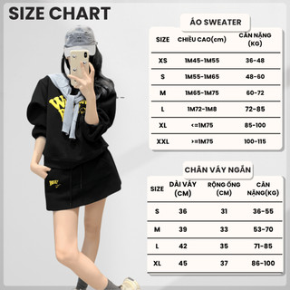 Set Bộ Nỉ Nữ Thu Đông CHEPOL Cổ Tròn, In Chữ, Chất Nỉ Chân Cua Cao Cấp, Dày Dặn( Áo Sweater Đen + Chân Váy Đen)-CP_x1215