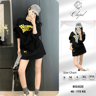 Set Bộ Nỉ Nữ Thu Đông CHEPOL Cổ Tròn, In Chữ, Chất Nỉ Chân Cua Cao Cấp, Dày Dặn( Áo Sweater Đen + Chân Váy Đen)-CP_x1215