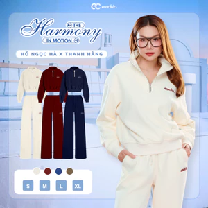 Set Bộ ECOCHIC Nỉ Lông Nhung Cổ Khoá Halfzip Quần Ống Suông Dài Basic Cao Cấp Mềm Mịn Chính Hãng HNH B200