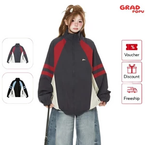 Áo khoác GRADPOPU vá màu phong cách Mỹ unisex dáng rộng, áo khoác thời trang xuân thu sành điệu AK49