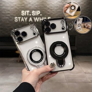 Ốp Giá Đỡ Từ Tính Sang Trọng Cho iPhone 11 12 13 14 15 16 17 Pro Max Plus Túi Khí Trong Suốt Chống Sốc
