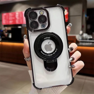Ốp Giá Đỡ Từ Tính Sang Trọng Cho iPhone 11 12 13 14 15 16 17 Pro Max Plus Túi Khí Trong Suốt Chống Sốc