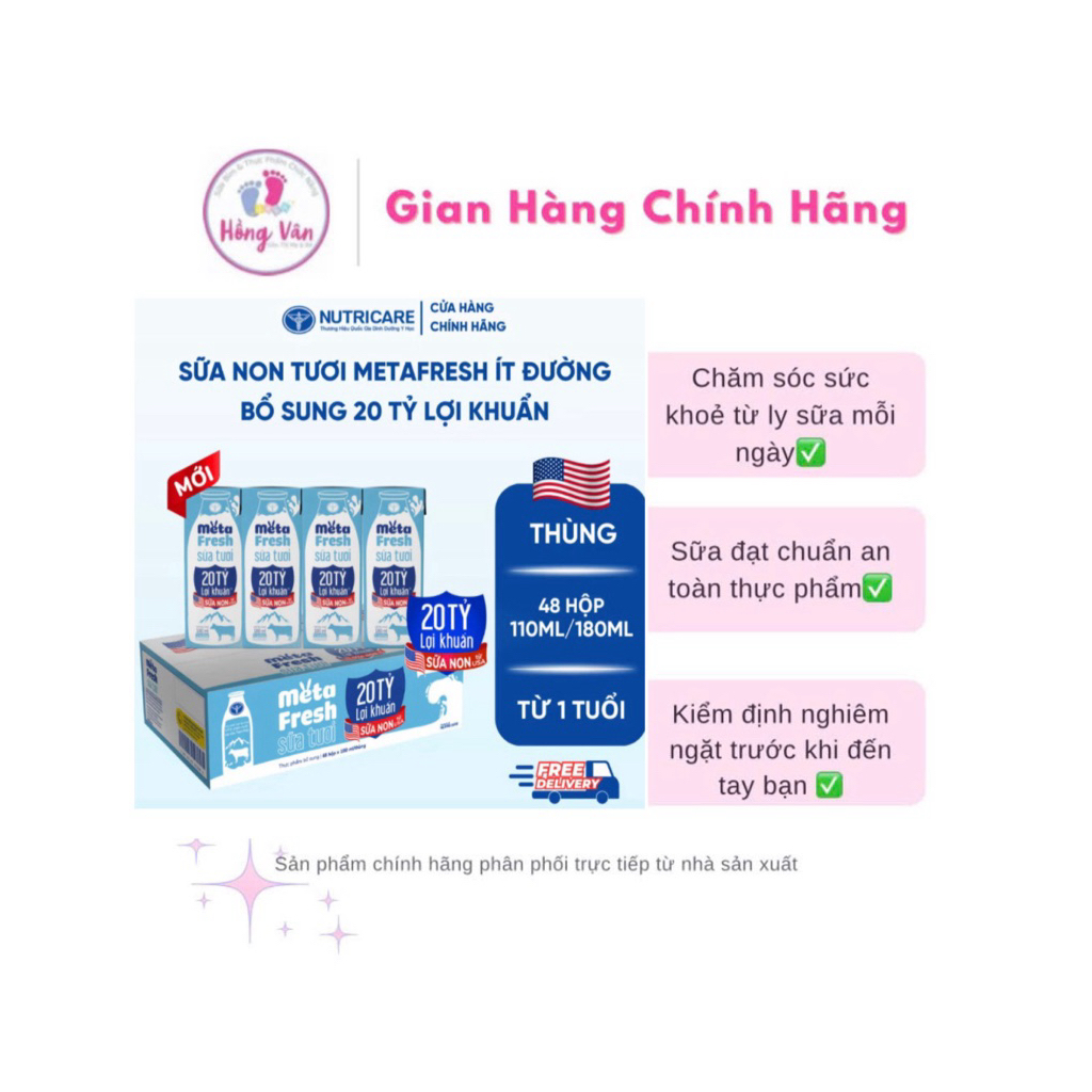 {Siêu hót} Sữa Tươi Meta Fresh 100% sữa tươi bổ sung 20 tỷ lợi 110-180ml - cho cả gia đình