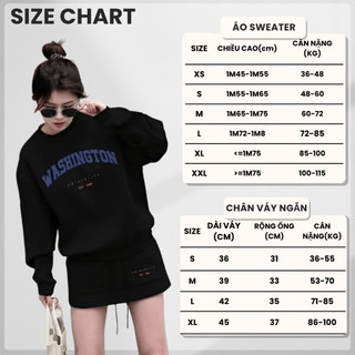 Set Bộ Nỉ Nữ Thu Đông CHEPOL Cổ Tròn, In Trái Tim, Chất Nỉ Chân Cua Cao Cấp ( Áo Sweater Đen + Chân Váy Đen ) - CP_x2123