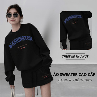 Set Bộ Nỉ Nữ Thu Đông CHEPOL Cổ Tròn, In Trái Tim, Chất Nỉ Chân Cua Cao Cấp ( Áo Sweater Đen + Chân Váy Đen ) - CP_x2123