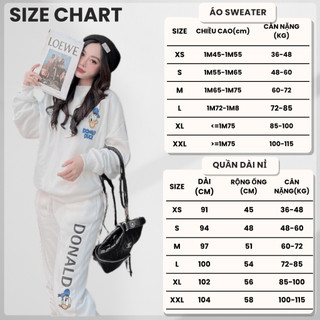 Set Bộ Nỉ Nữ Thu Đông CHEPOL Cổ Tròn, In Chú Vịt, Chất Nỉ Chân Cua Cao Cấp ( Áo Sweater Trắng + Quần Dài Trắng)-CP_15876