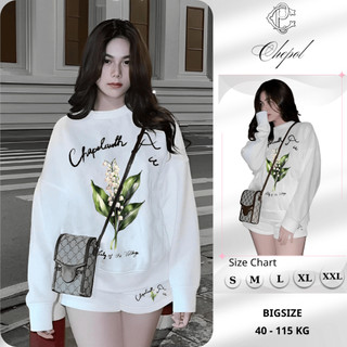 Set Bộ Nỉ Nữ Thu Đông CHEPOL Cổ Tròn, In Hoa Lá, Chất Nỉ Chân Cua Cao Cấp ( Áo Sweater Trắng + Quần Đùi Trắng )-CP_x1106