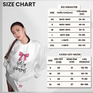Set Bộ Nỉ Nữ Thu Đông CHEPOL Cổ Tròn, In Chữ Nơ, Chất Nỉ Chân Cua Cao Cấp ( Áo Sweater Trắng + Chân Váy Trắng )-CP_15529