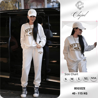 Set Bộ Nỉ Nữ Thu Đông CHEPOL Cổ Tròn, In Chữ USA, Chất Nỉ Chân Cua Cao Cấp ( Áo Sweater Trắng + Quần Dài Trắng)-CP_15896