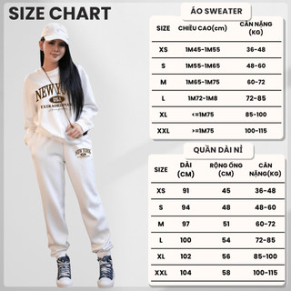 Set Bộ Nỉ Nữ Thu Đông CHEPOL Cổ Tròn, In Chữ USA, Chất Nỉ Chân Cua Cao Cấp ( Áo Sweater Trắng + Quần Dài Trắng)-CP_15896