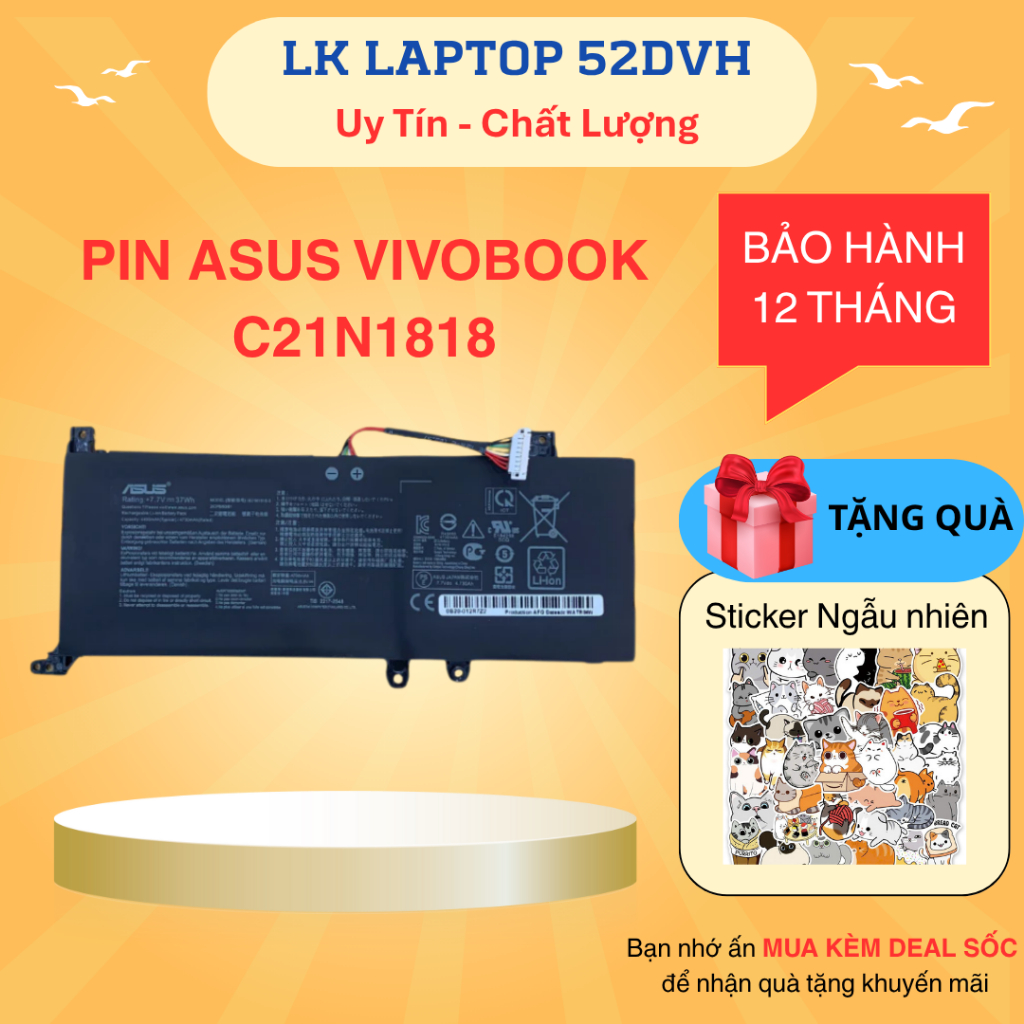 [Gói Bảo Hành 6 Tháng] cho Pin Laptop ASUS C21N1818 Vivobook A409 A409F A509 A509FB A509FJ A509MA A509FL F409 F409F F509