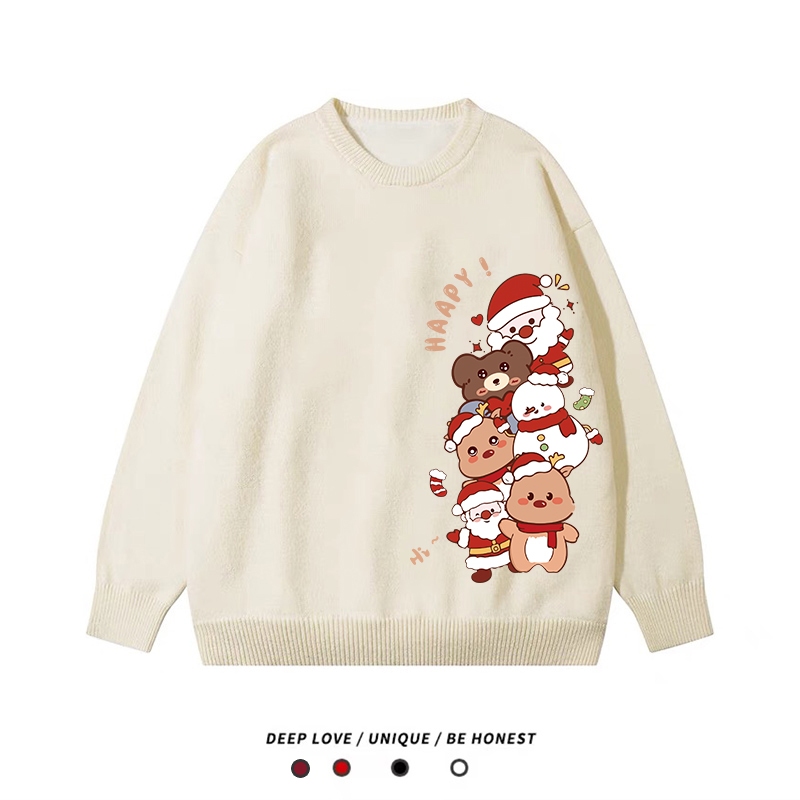 Áo Sweater Nam/Nữ HappyTee - Áo Noel Sweater HAPPY! Santa & Bear dễ thương chất Nỉ