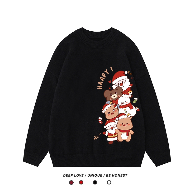 Áo Sweater Nam/Nữ HappyTee - Áo Noel Sweater HAPPY! Santa & Bear dễ thương chất Nỉ