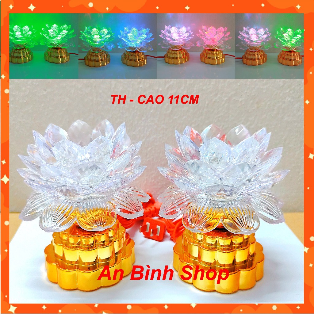 ( Hàng loại 1 ) 1 Bộ 02 đèn thờ hoa sen cúng gia tiên, đèn thờ cúng  phật, đèn bàn thờ đổi màu - chất lượng cao 11cm