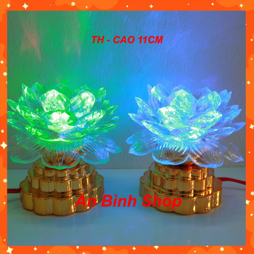 ( Hàng loại 1 ) 1 Bộ 02 đèn thờ hoa sen cúng gia tiên, đèn thờ cúng  phật, đèn bàn thờ đổi màu - chất lượng cao 11cm