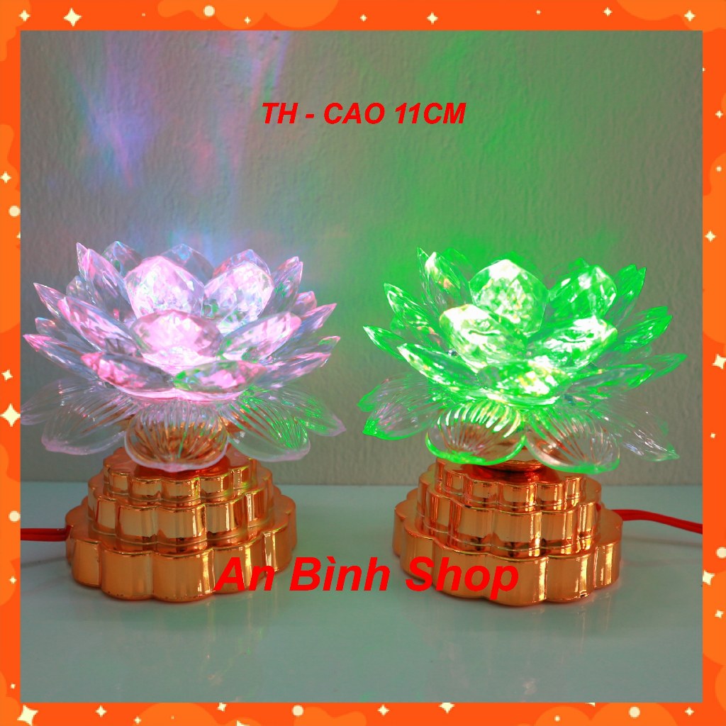 ( Hàng loại 1 ) 1 Bộ 02 đèn thờ hoa sen cúng gia tiên, đèn thờ cúng  phật, đèn bàn thờ đổi màu - chất lượng cao 11cm