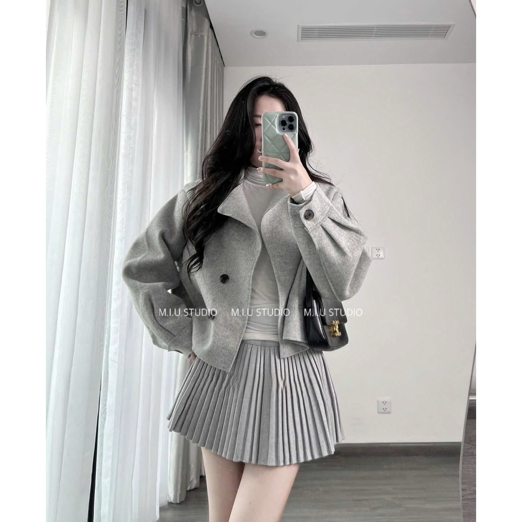 Áo khoác dạ ép dáng ngắn dài tay bo gấu mặc mùa đông ,  Áo khoác ngoài cổ vest đíng khuy - 4 màu style HQ trẻ trung