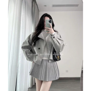 Áo khoác dạ ép dáng ngắn dài tay bo gấu mặc mùa đông , Áo khoác ngoài cổ vest đíng khuy - 4 màu style HQ trẻ trung