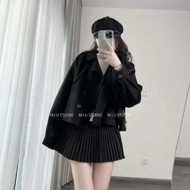 Áo khoác dạ ép dáng ngắn dài tay bo gấu mặc mùa đông ,  Áo khoác ngoài cổ vest đíng khuy - 4 màu style HQ trẻ trung