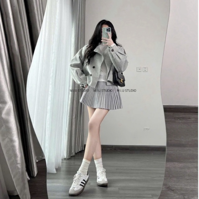 Áo khoác dạ ép dáng ngắn dài tay bo gấu mặc mùa đông ,  Áo khoác ngoài cổ vest đíng khuy - 4 màu style HQ trẻ trung