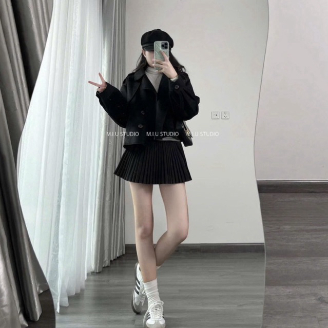 Áo khoác dạ ép dáng ngắn dài tay bo gấu mặc mùa đông ,  Áo khoác ngoài cổ vest đíng khuy - 4 màu style HQ trẻ trung