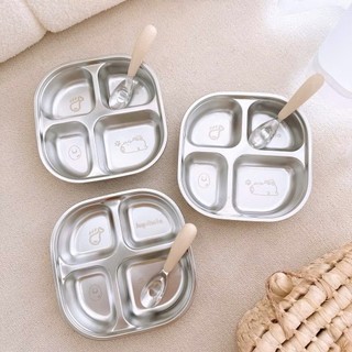[3 ngăn] Khay ăn dặm 3 ngăn cho bé kèm thìa muỗng, chất liệu inox cao cấp - tiện dụng, an toàn
