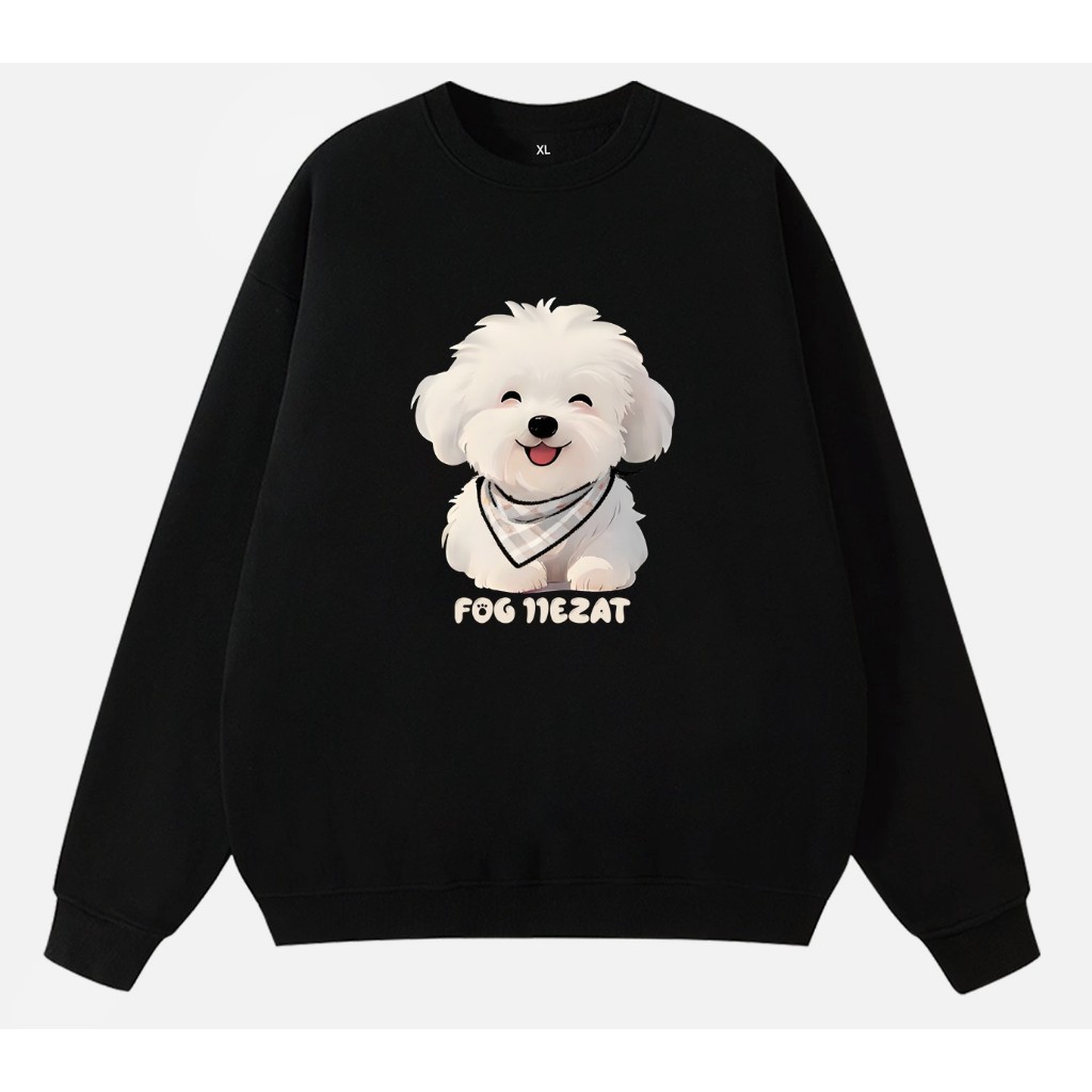 Áo Sweater Nữ HappyTee - Áo Sweater Cún Trắng Hạnh Phúc unisex form rộng, chất Nỉ Cotton mềm mịn