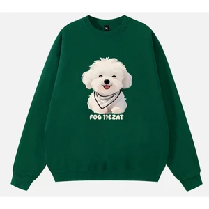 Áo Sweater Nữ HappyTee - Áo Sweater Cún Trắng Hạnh Phúc unisex form rộng, chất Nỉ Cotton mềm mịn