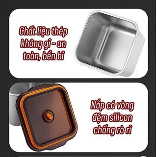 [Hộp vuông - hút chân không] Hộp inox vuông đựng thực phẩm hút chân không, có nắp đậy kín - tiện dụng, siêu bền