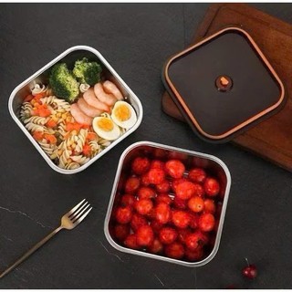[Hộp vuông - hút chân không] Hộp inox vuông đựng thực phẩm hút chân không, có nắp đậy kín - tiện dụng, siêu bền