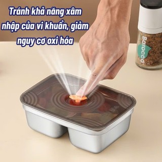 [2 ngăn] Hộp inox304, có 2 ngăn đựng thực, phẩm đựng cơm, nắp kín - tiện dụng, siêu bền