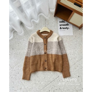 Áo Len Cardigan Kẻ Ngang Phối Màu Basic QCCC Cao Cấp