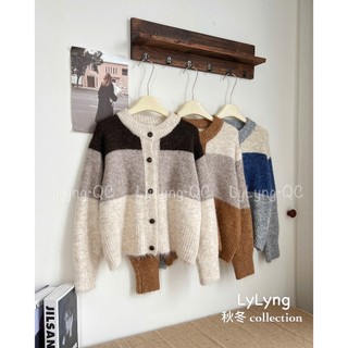 Áo Len Cardigan Kẻ Ngang Phối Màu Basic QCCC Cao Cấp