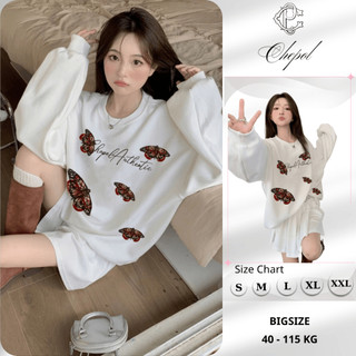Set Bộ Nỉ Nữ Thu Đông CHEPOL Cổ Tròn, In Bướm Xinh, Chất Nỉ Chân Cua Cao Cấp ( Áo Sweater Trắng + Quần Đùi Trắng )-CPN78