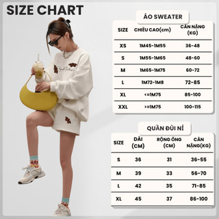 Set Bộ Nỉ Nữ Thu Đông CHEPOL Cổ Tròn, In Bướm Xinh, Chất Nỉ Chân Cua Cao Cấp ( Áo Sweater Trắng + Quần Đùi Trắng )-CPN78
