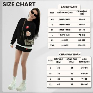 Set Bộ Nỉ Nữ Thu Đông CHEPOL Cổ Tròn, In Họa Tiết, Chất Nỉ Chân Cua Cao Cấp ( Áo Sweater Đen + Chân Váy Đen ) - CP_16294