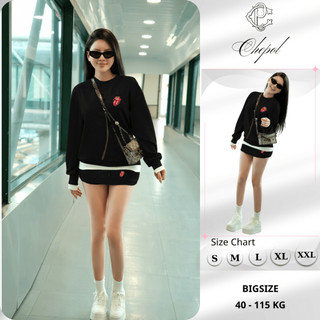 Set Bộ Nỉ Nữ Thu Đông CHEPOL Cổ Tròn, In Họa Tiết, Chất Nỉ Chân Cua Cao Cấp ( Áo Sweater Đen + Chân Váy Đen ) - CP_16294