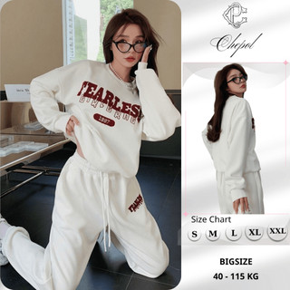 Set Bộ Nỉ Nữ Thu Đông CHEPOL Cổ Tròn, In Chữ, Chất Nỉ Chân Cua Cao Cấp ( Áo Sweater Trắng + Quần Dài Trắng ) - CP_14445