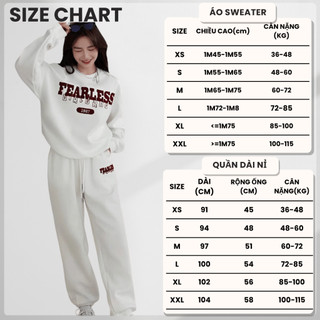 Set Bộ Nỉ Nữ Thu Đông CHEPOL Cổ Tròn, In Chữ, Chất Nỉ Chân Cua Cao Cấp ( Áo Sweater Trắng + Quần Dài Trắng ) - CP_14445