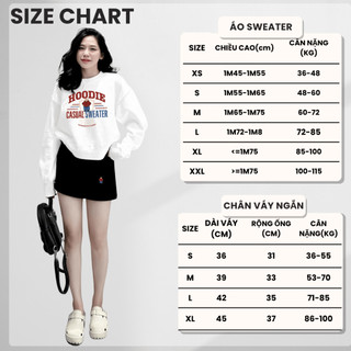 Set Bộ Nỉ Nữ Thu Đông CHEPOL Cổ Tròn, In Chữ, Chất Nỉ Chân Cua Cao Cấp, Dày Dặn(Áo Sweater Trắng + Chân Váy Đen)CP_xx556