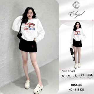 Set Bộ Nỉ Nữ Thu Đông CHEPOL Cổ Tròn, In Chữ, Chất Nỉ Chân Cua Cao Cấp, Dày Dặn(Áo Sweater Trắng + Chân Váy Đen)CP_xx556