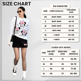 Set Bộ Nỉ Nữ Thu Đông CHEPOL Cổ Tròn, In Mickey, Chất Nỉ Chân Cua Cao Cấp ( Áo Sweater Trắng + Chân Váy Đen ) - CP_14604