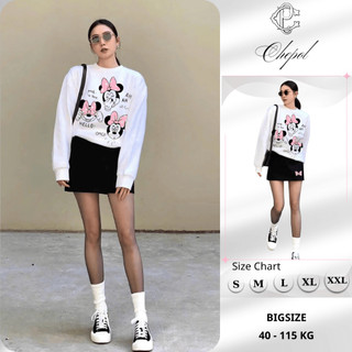Set Bộ Nỉ Nữ Thu Đông CHEPOL Cổ Tròn, In Mickey, Chất Nỉ Chân Cua Cao Cấp ( Áo Sweater Trắng + Chân Váy Đen ) - CP_14604