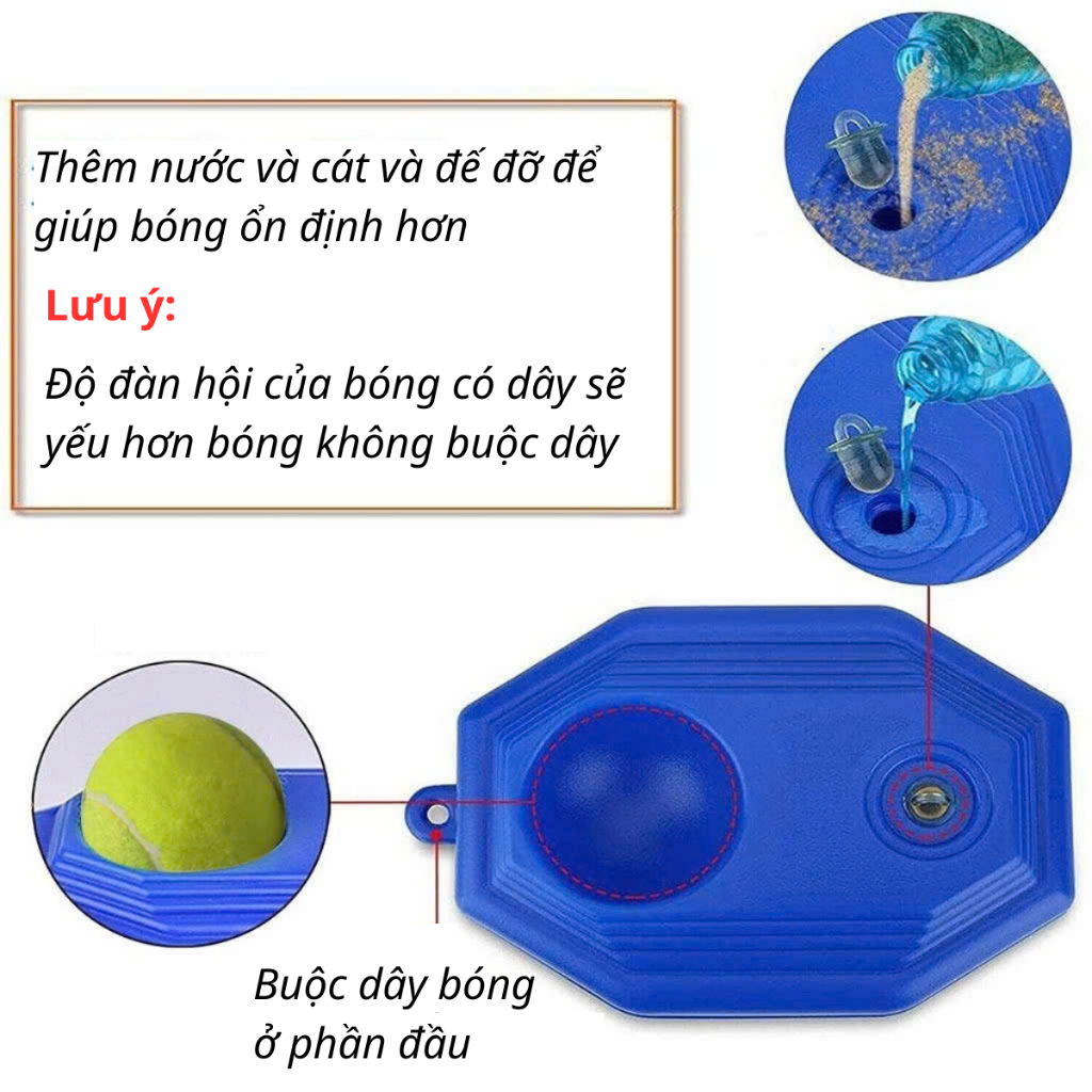 Bộ vợt tennis đàn hồi luyện tập Tập Tại Nhà Kèm Dây Đàn Hồi Và Đế Thể thao ngoài trời