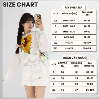 Set Bộ Nỉ Nữ Thu Đông CHEPOL Cổ Tròn, In Hoa, Chất Nỉ Chân Cua Cao Cấp ( Áo Sweater Trắng + Chân Váy Trắng ) - CP_x1077