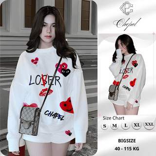 Set Bộ Nỉ Nữ Thu Đông CHEPOL Cổ Tròn, In Love, Chất Nỉ Chân Cua Cao Cấp ( Áo Sweater Trắng + Quần Đùi Trắng ) -CP_xx496
