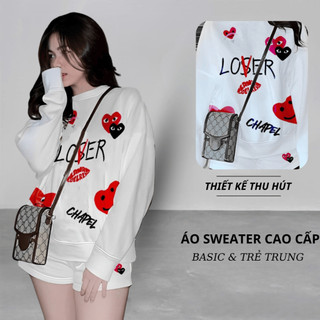 Set Bộ Nỉ Nữ Thu Đông CHEPOL Cổ Tròn, In Love, Chất Nỉ Chân Cua Cao Cấp ( Áo Sweater Trắng + Quần Đùi Trắng ) -CP_xx496