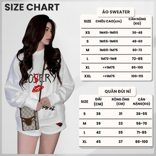 Set Bộ Nỉ Nữ Thu Đông CHEPOL Cổ Tròn, In Love, Chất Nỉ Chân Cua Cao Cấp ( Áo Sweater Trắng + Quần Đùi Trắng ) -CP_xx496